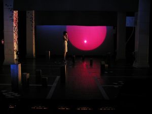100 Aspects of the Moon by Ethan Lipton, directed by Emma Griffin; featuring Joanna P. Adler; photo by Mark Barton
